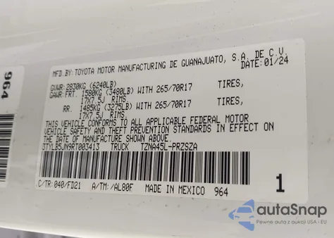 2024 Toyota Tacoma Trd Off Road 4Wd z USA, uszkodzony, nr VIN 3TYLB5JN9RT003413